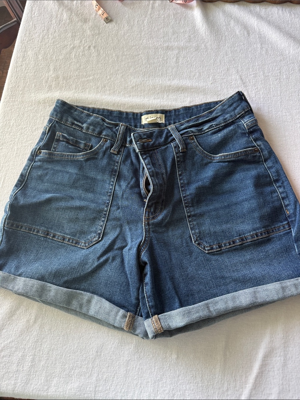 Size 12 Women's Maurice’s Dark Blue Denim Roll-Hem Shorts 5 inch inseam